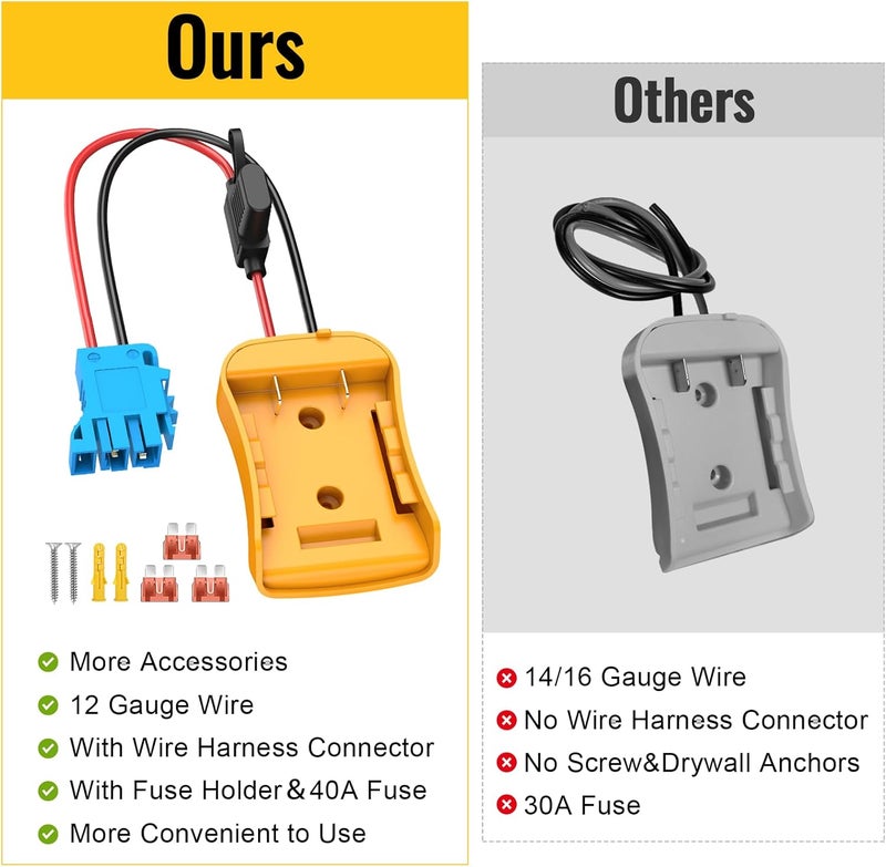 Azocek for Power Wheel Adapter Compatible with Dewalt 20V Battery with Wire Harness Connector Compatible with Peg-Perego 12V Children Ride-on Car, 12AWG Wire with 40A Fuse - Image 5